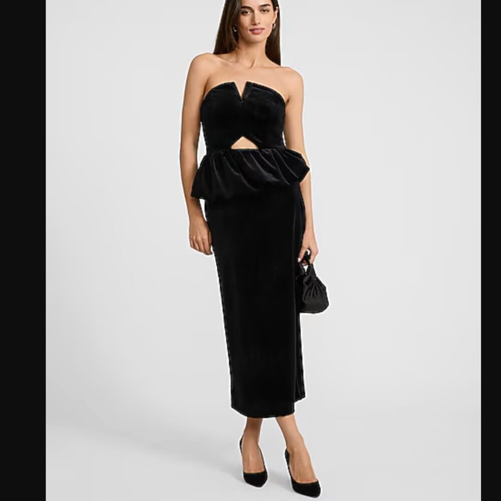 Express Velvet Strapless Cutout Peplum Tube Top & Skirt